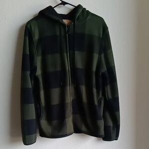 J. COME Women's Hooded Zip Jacket in Dark Green and Black